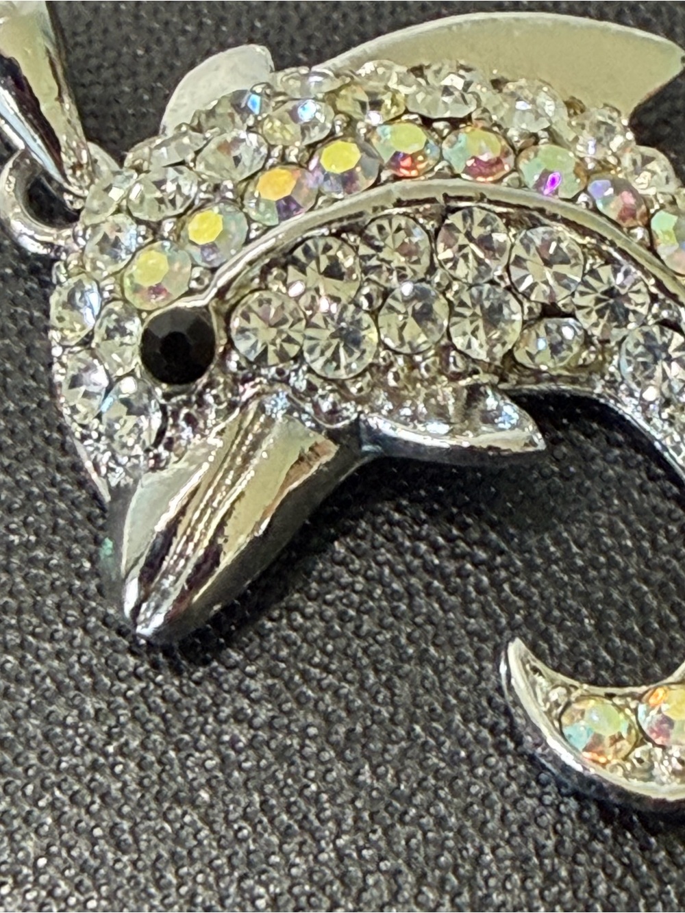 Vintage Crystal AB Pave Dolphin Charm Pendant For Necklace - Picture 3 of 5